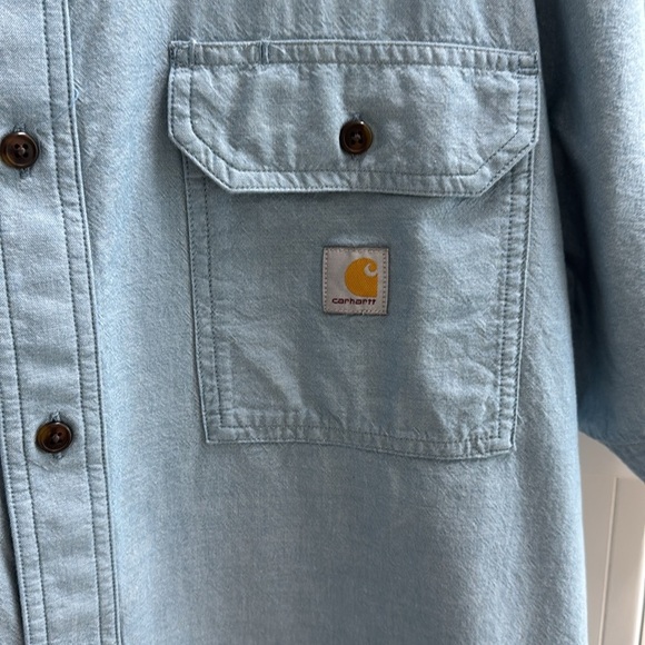 Carhartt Loose Fit Short Sleeve 100% Cotton Men’s 2XL Casual Work Shirt Lt Blue - Picture 2 of 14
